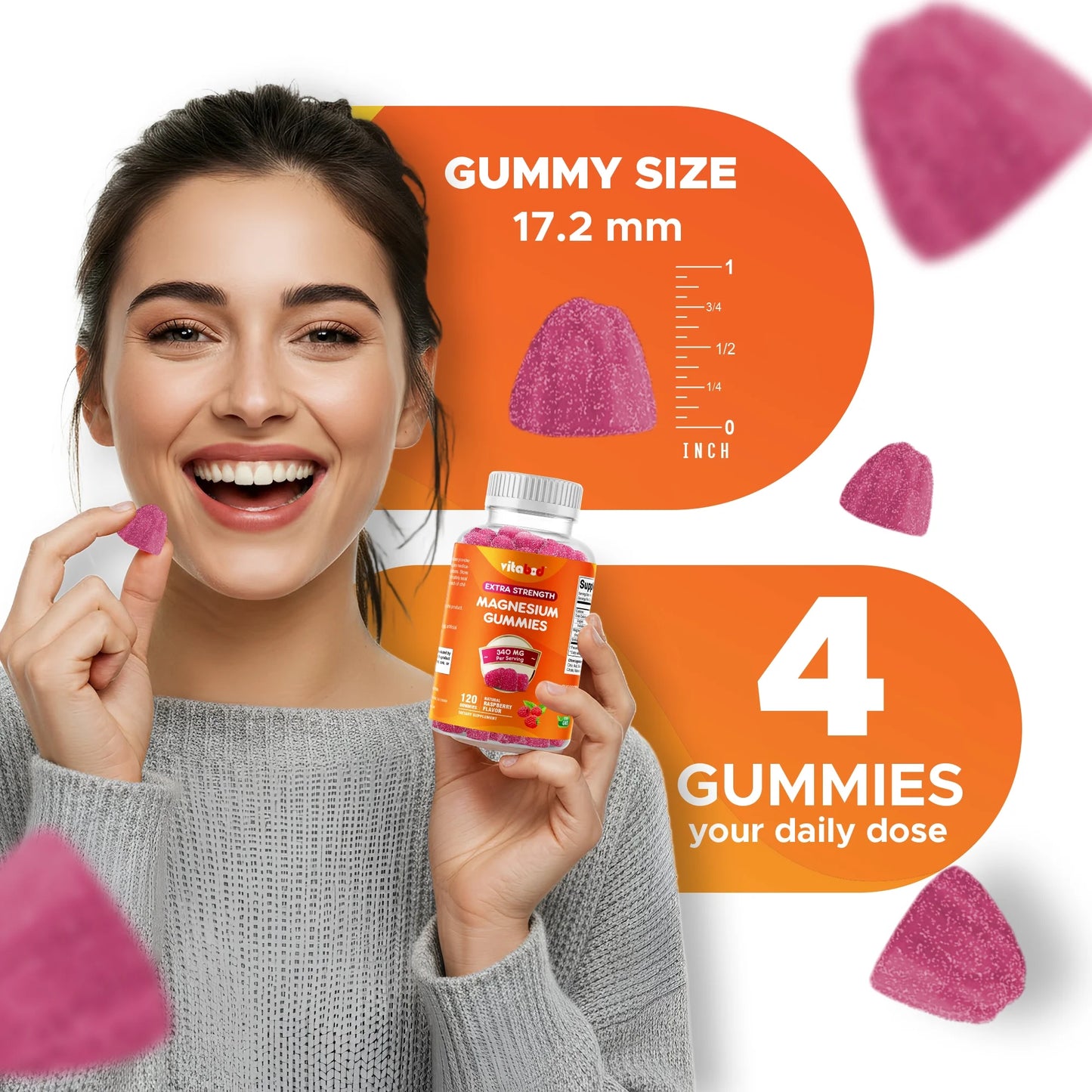 Extra Strength Magnesium Gummies, Supports Nerve Health, Bone Health, Muscle Health - 120 Gummies