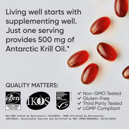 ® Antarctic Omega-3 Krill Oil, 120 Count Mini-Softgels | Easy to Swallow Minis W/ EPA & DHA, Choline, Phospholipids & Astaxanthin - MSC Certified Sustainable, Non-Gmo, Gluten-Free