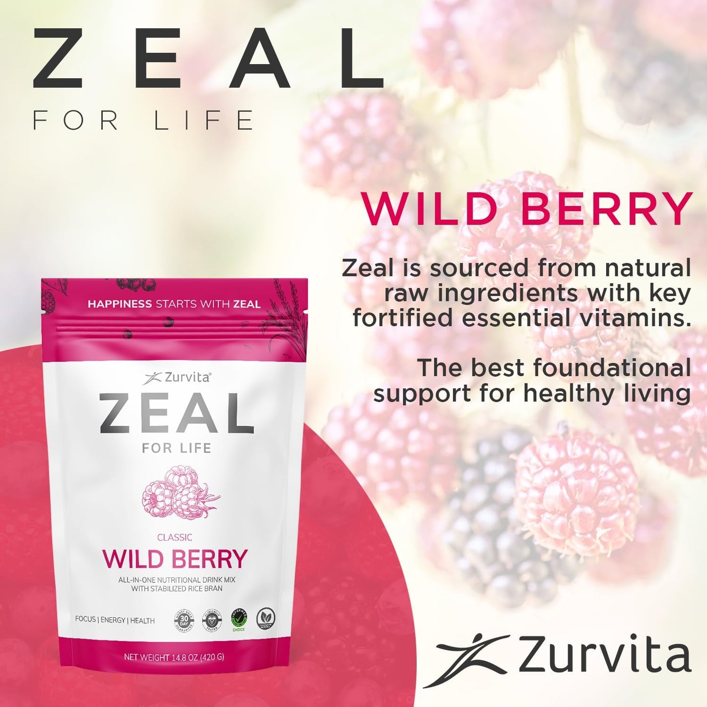 - Zeal for Life 30-Day Wellness Bag - Wild Berry (Classic) - Nutritional Supplement for Vitality, Immunity, and Wellness - 420 Grams