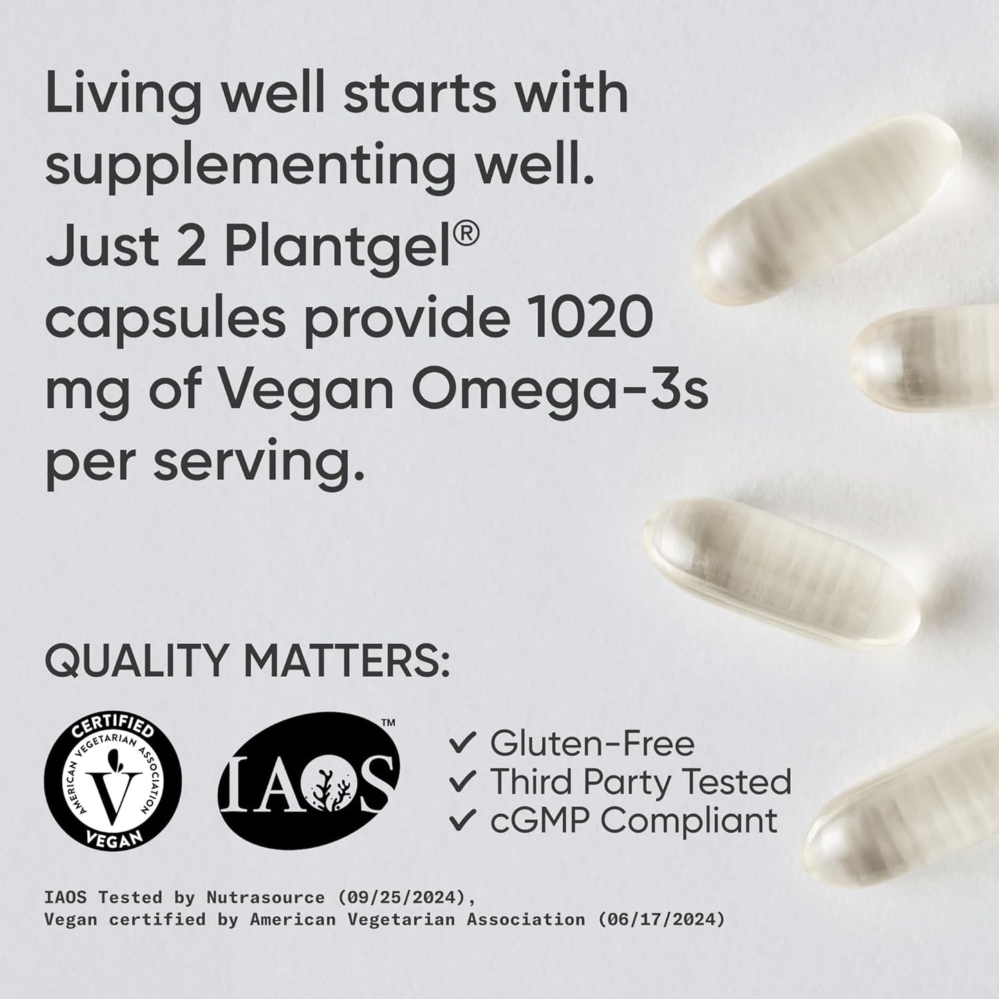 ® Vegan Omega-3 Algae Oil 1040Mg, 60 Count Plantgels™ | Triglyceride Form EPA & DHA - Vegan, Non-Gmo, Carrageenan-Free Softgel