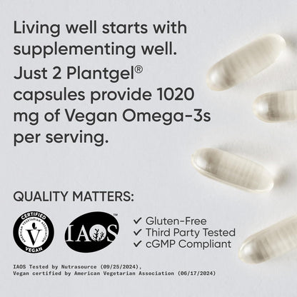 ® Vegan Omega-3 Algae Oil 1040Mg, 60 Count Plantgels™ | Triglyceride Form EPA & DHA - Vegan, Non-Gmo, Carrageenan-Free Softgel