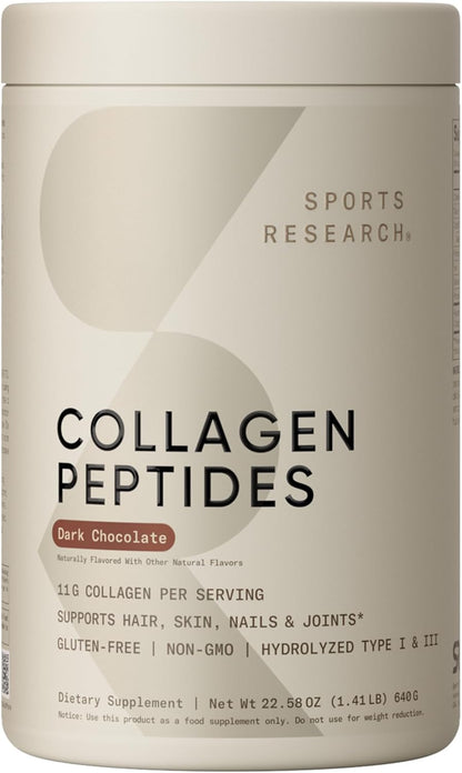 ® Collagen Peptides Protein Powder, 22.58Oz (Dark Chocolate) | Hydrolyzed Type 1 & 3 Collagen for Healthy Skin, Nails, & Joints - Grass-Fed, Non-Gmo, Gluten & Sugar-Free