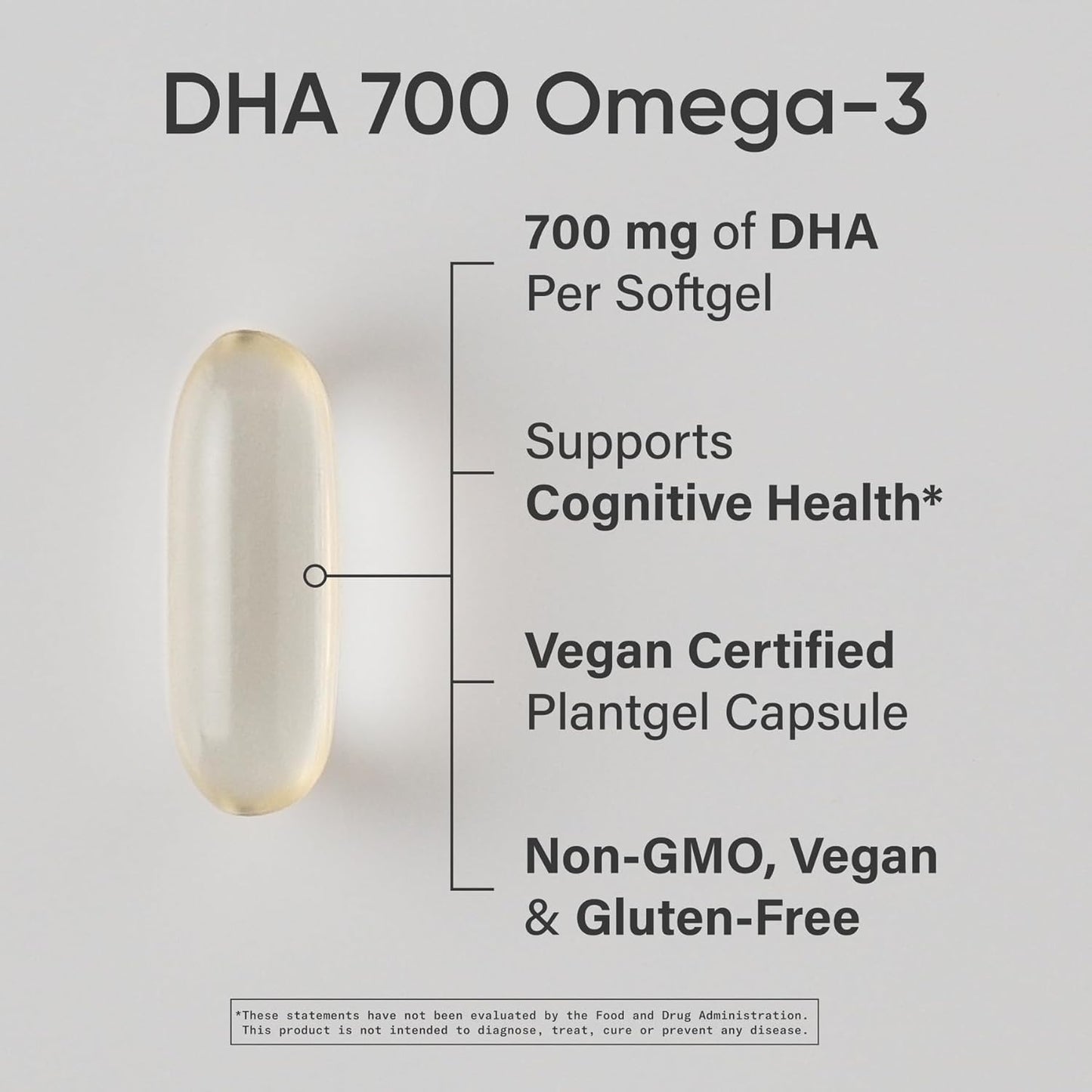 ® Vegan DHA 700Mg - Cognitive Support, Brain Support, Supplement with Omega-3 DHA from Algae Oil - Vegan Certified · Non-Gmo · Gluten Free - 90 Count Softgels