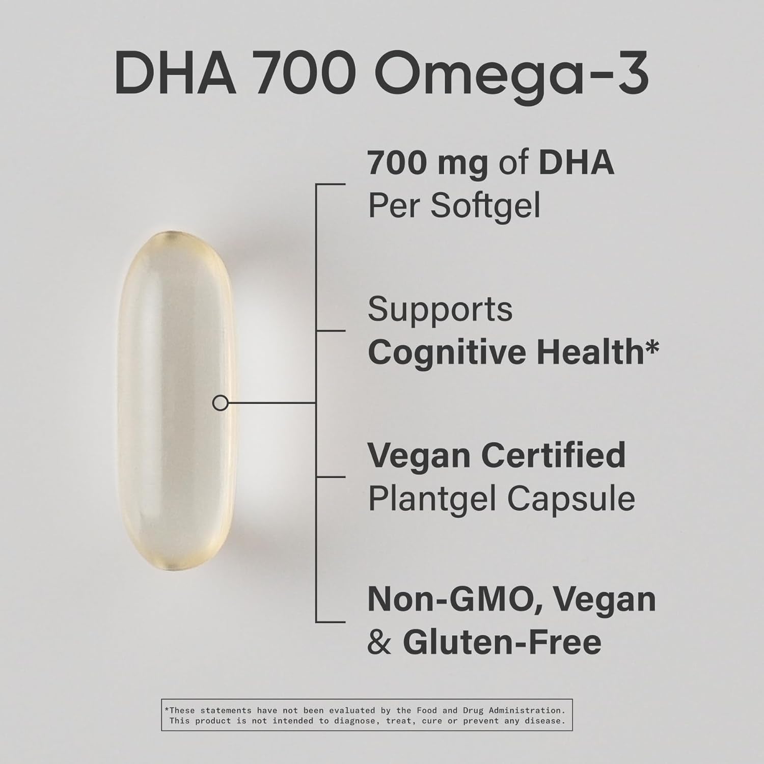 ® Vegan DHA 700Mg - Cognitive Support, Brain Support, Supplement with Omega-3 DHA from Algae Oil - Vegan Certified · Non-Gmo · Gluten Free - 90 Count Softgels