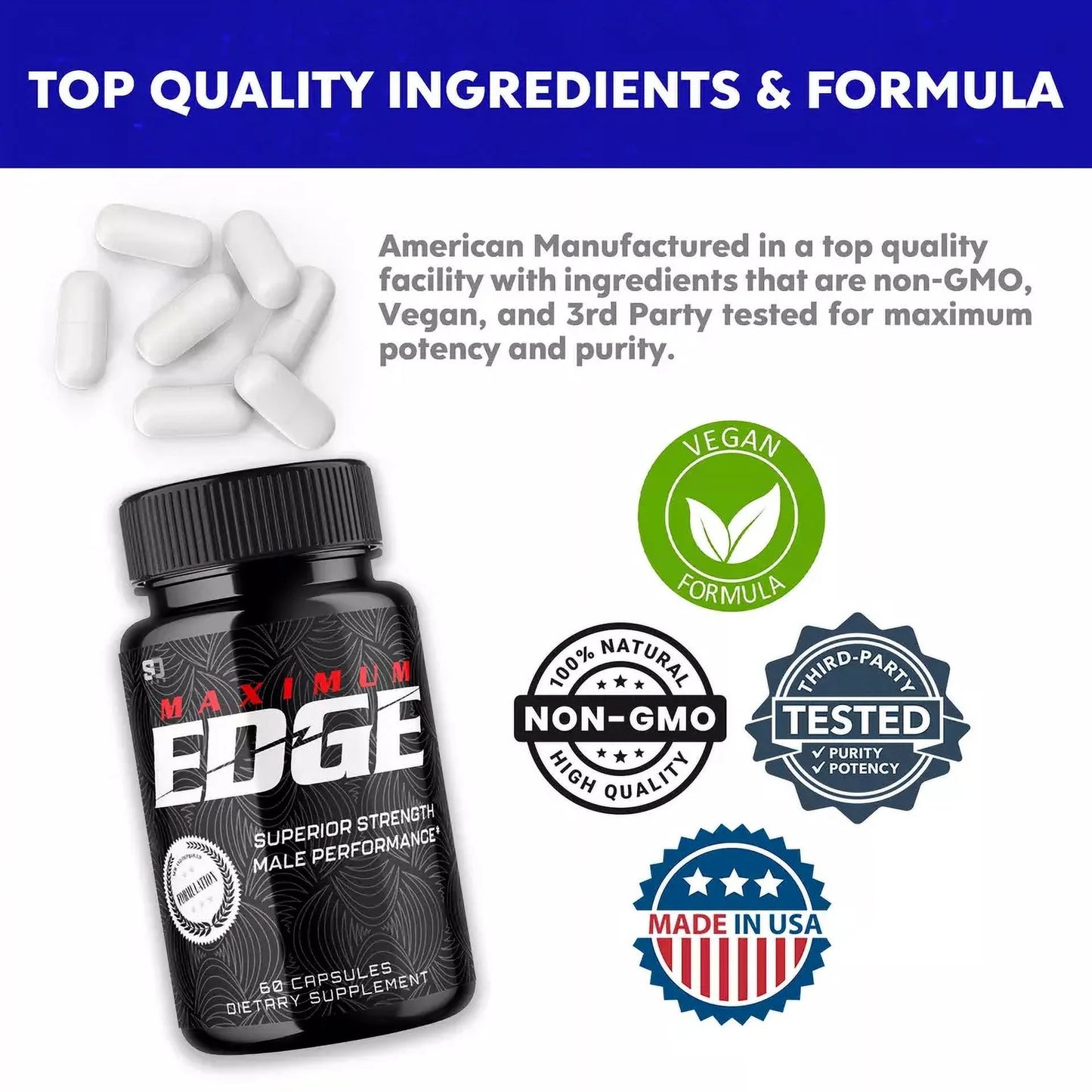 Maximum Edge Male Pills- Overall Wellness and Strength 60 Capsules