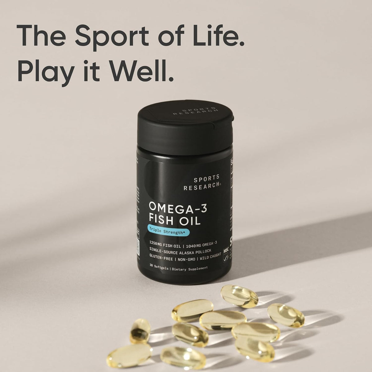 Sports Research® Aceite de Pescado Omega-3 1250mg de Abadejo Salvaje de Alaska, 30 Cápsulas