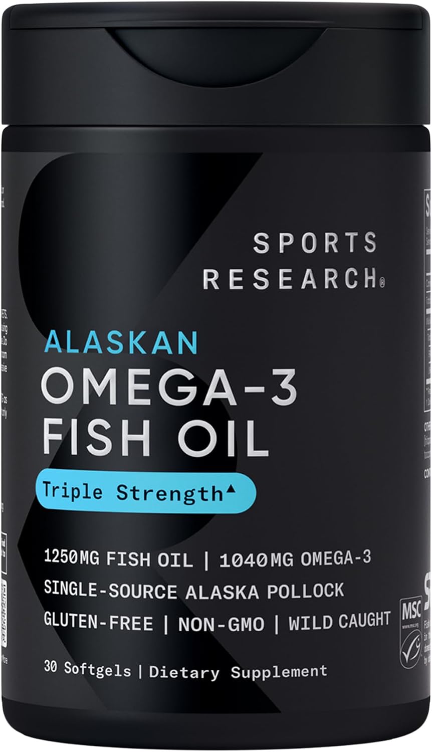Sports Research® Aceite de Pescado Omega-3 1250mg de Abadejo Salvaje de Alaska, 30 Cápsulas