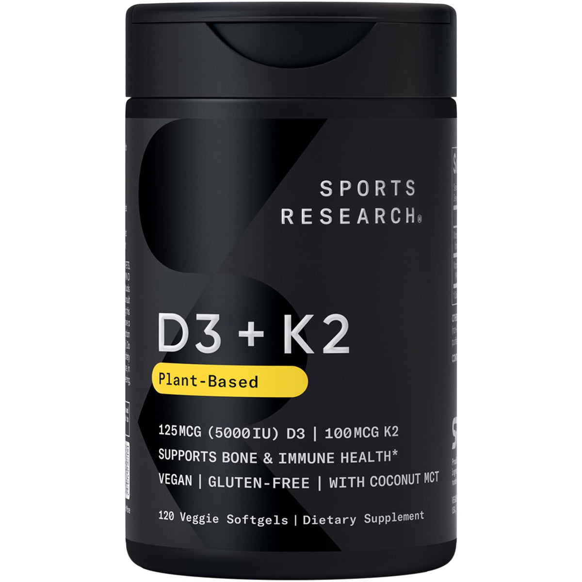 Sports Research® Vitamina D3 + K2 vegana con aceite de coco, 60 Plantgels™