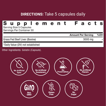 Primal Origins Beef Liver, Grass Fed Beef Organ Supplement, Pasture-Raised, Hormone & Antibiotic Free, Non-Gmo, 150 Capsules