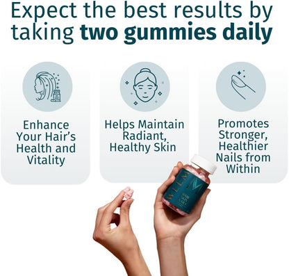 Gomitas para cabello, piel y uñas WEEM - Favorece la salud del cabello - Vitaminas veganas con biotina para mujeres y hombres que favorecen un crecimiento más rápido del cabello, uñas más fuertes, piel saludable, extra fuerte (1)