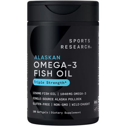 Sports Research® Aceite de Pescado Omega-3 1250mg de Abadejo Salvaje de Alaska, 30 Cápsulas