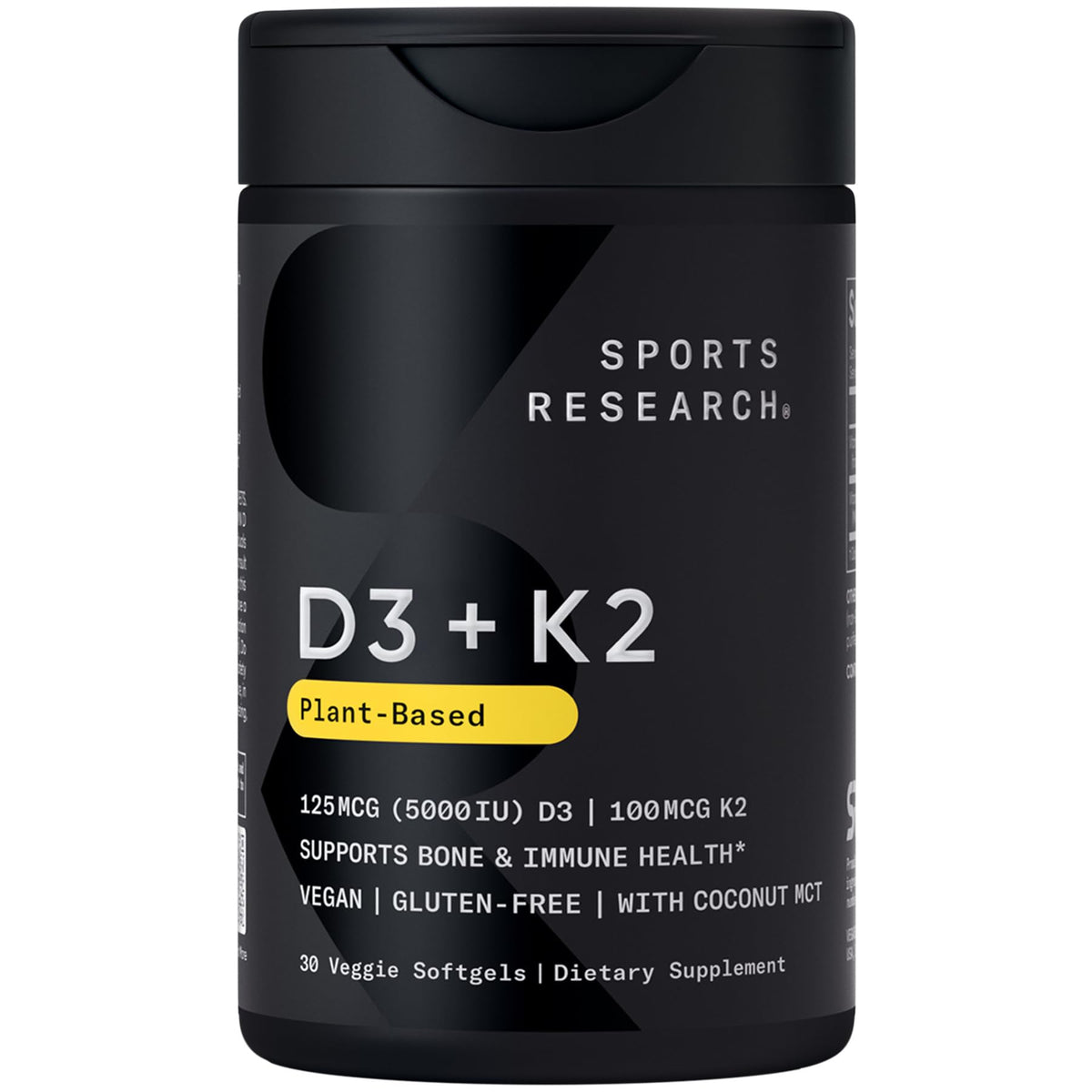 Sports Research® Vitamina D3 + K2 vegana con aceite de coco, 60 Plantgels™