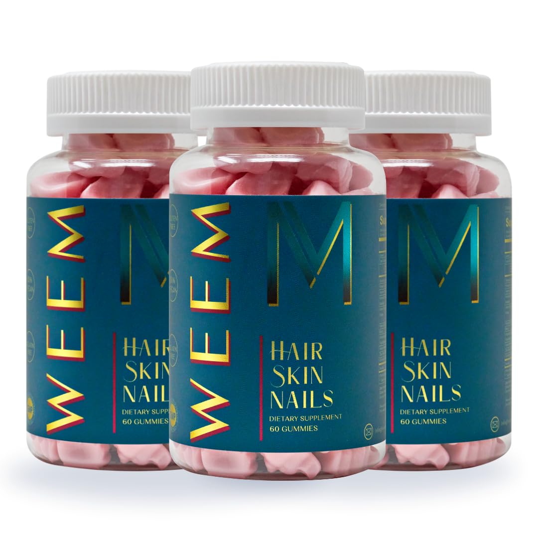 Gomitas para cabello, piel y uñas WEEM - Favorece la salud del cabello - Vitaminas veganas con biotina para mujeres y hombres que favorecen un crecimiento más rápido del cabello, uñas más fuertes, piel saludable, extra fuerte (1)