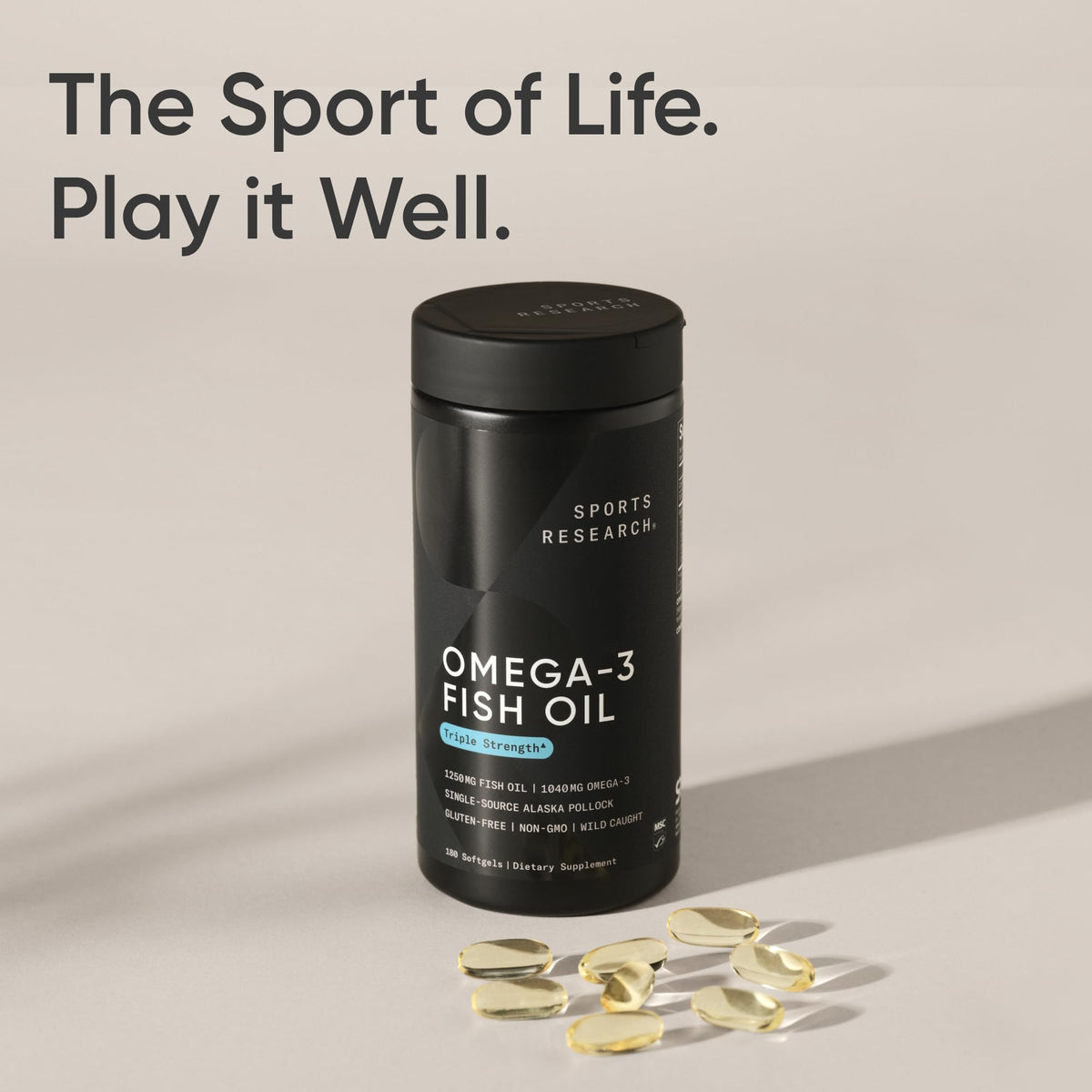 Sports Research® Aceite de Pescado Omega-3 1250mg de Abadejo Salvaje de Alaska, 30 Cápsulas