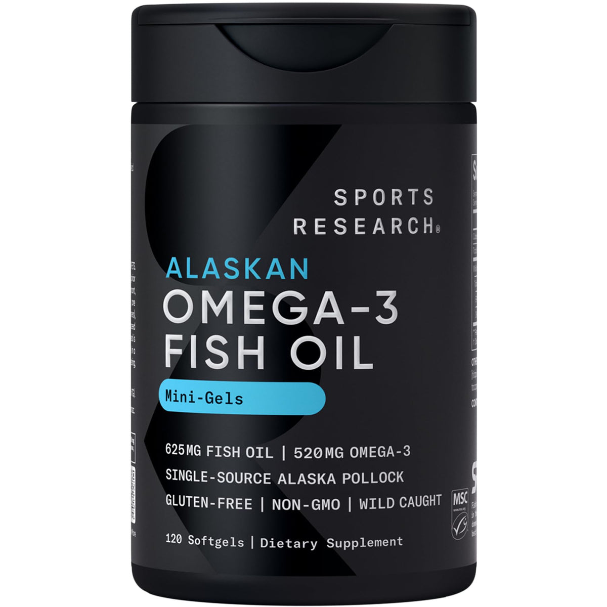 Sports Research® Aceite de Pescado Omega-3 1250mg de Abadejo Salvaje de Alaska, 30 Cápsulas