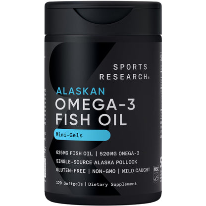 Sports Research® Aceite de Pescado Omega-3 1250mg de Abadejo Salvaje de Alaska, 30 Cápsulas