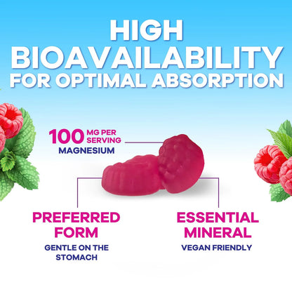 Magnesium Citrate Gummies - High Absorption Magnesium Citrate Gummy Supplement - Natural Bone, Nerve, Muscle, Calm, & Relaxation Support for Adults - Raspberry Flavor, Gluten Free, Vegan, 120 Gummies