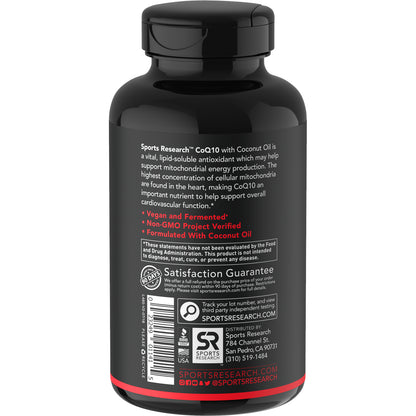 Sports Research Coq10 with Bioperine & Coconut Oil, Dietary Supplement, 100 Mg,