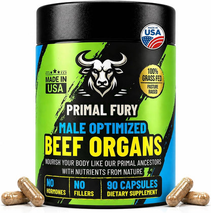 Grass Fed Beef Organ Supplement for Men - Male Optimization Pills - 6 Vital Beef Organs to Drive Prostate Health & Peak Performance, Made in USA, 90 Capsules
