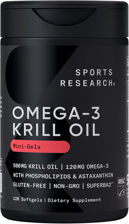 ® Antarctic Omega-3 Krill Oil, 120 Count Mini-Softgels | Easy to Swallow Minis W/ EPA & DHA, Choline, Phospholipids & Astaxanthin - MSC Certified Sustainable, Non-Gmo, Gluten-Free