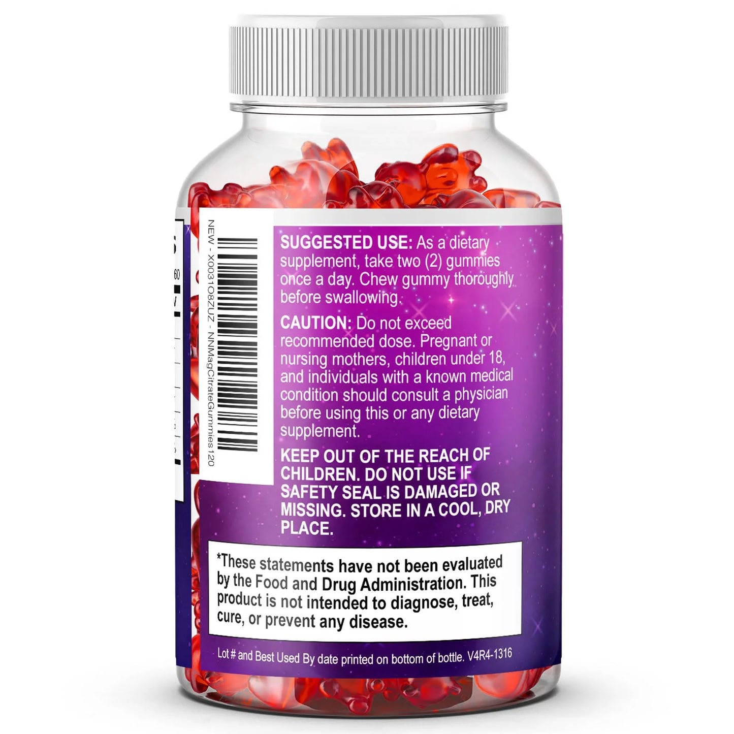 Magnesium Citrate Gummies - High Absorption Magnesium Citrate Gummy Supplement - Natural Bone, Nerve, Muscle, Calm, & Relaxation Support for Adults - Raspberry Flavor, Gluten Free, Vegan, 120 Gummies