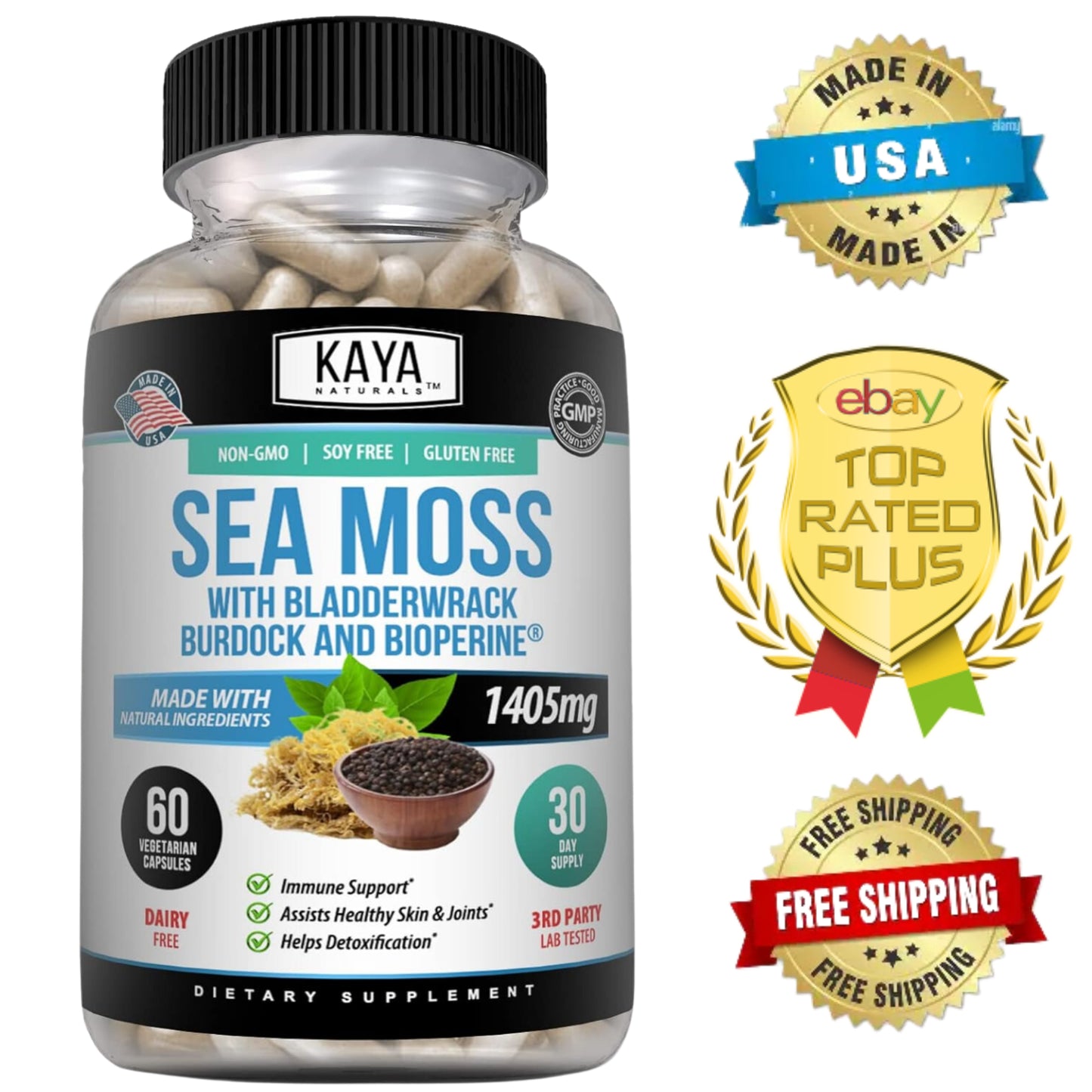 Irish Sea Moss 60Ct, Burdock Root, Bladderwrack Powder, Immune & Thyroid Care