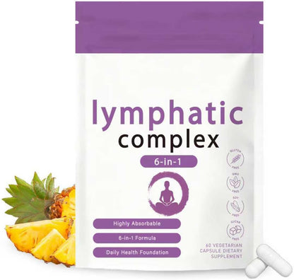 Lymphatic Complex 6-In-1 Capsules with Burdock, Dandelion & Kelp, Supports Digestion & Skin Vitality, Vegan, Non-Gmo, Gluten-Free, 90 Veggie Caps