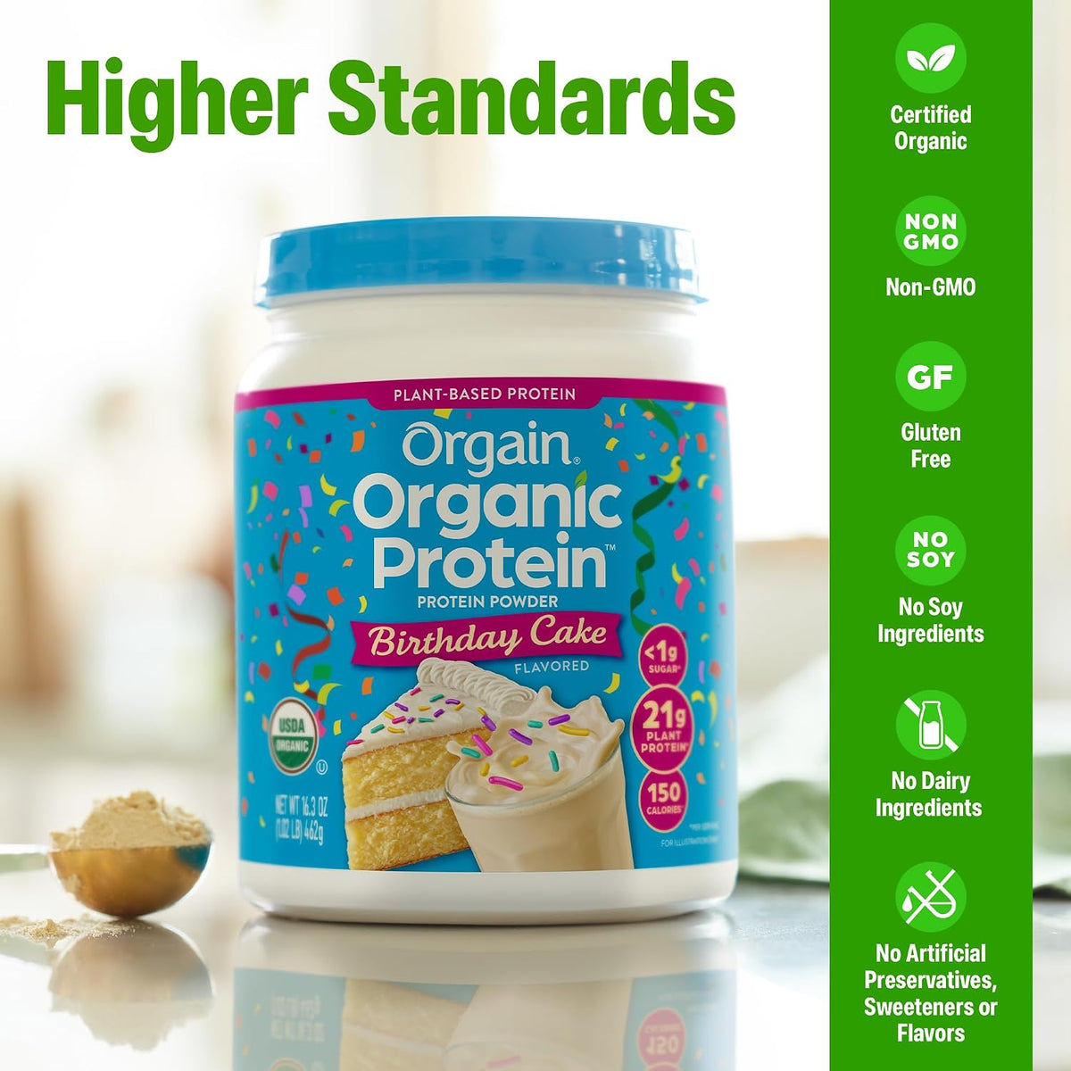 Orgain Organic Vegan 21g Protein Powder, Vanilla Bean, 2.03 lb