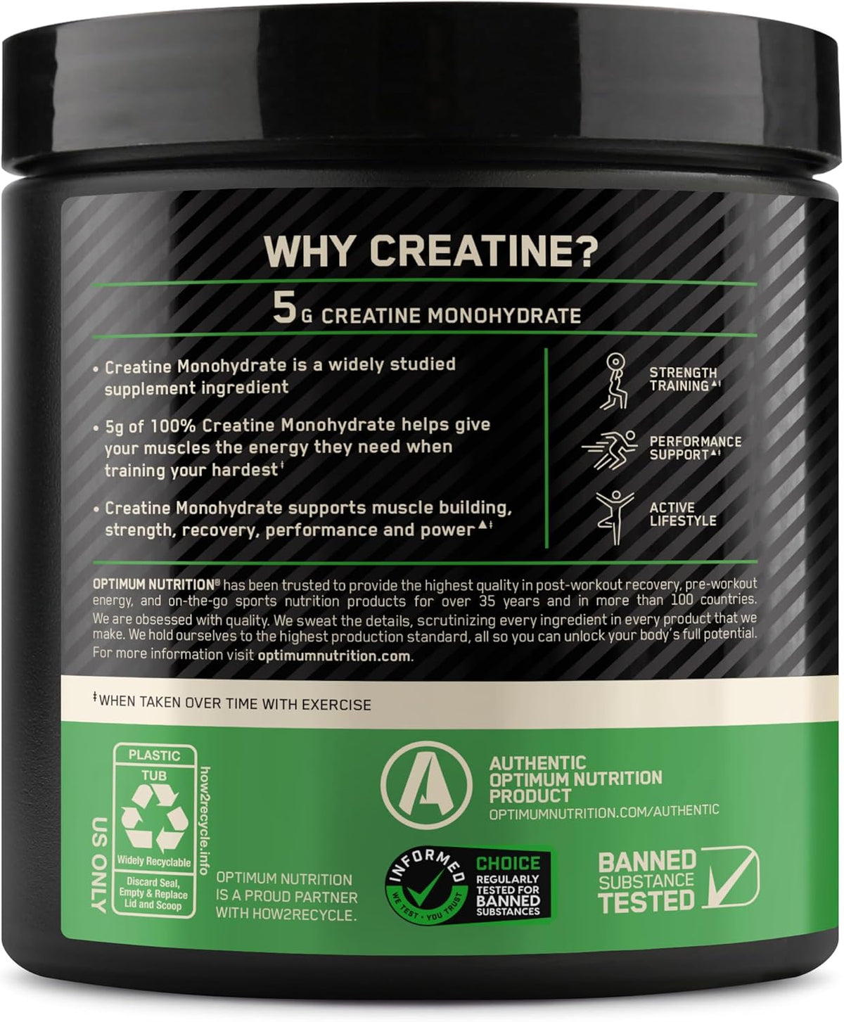 Optimum Nutrition Creatine Monohydrate Powder, Unflavored, 1.32 LB