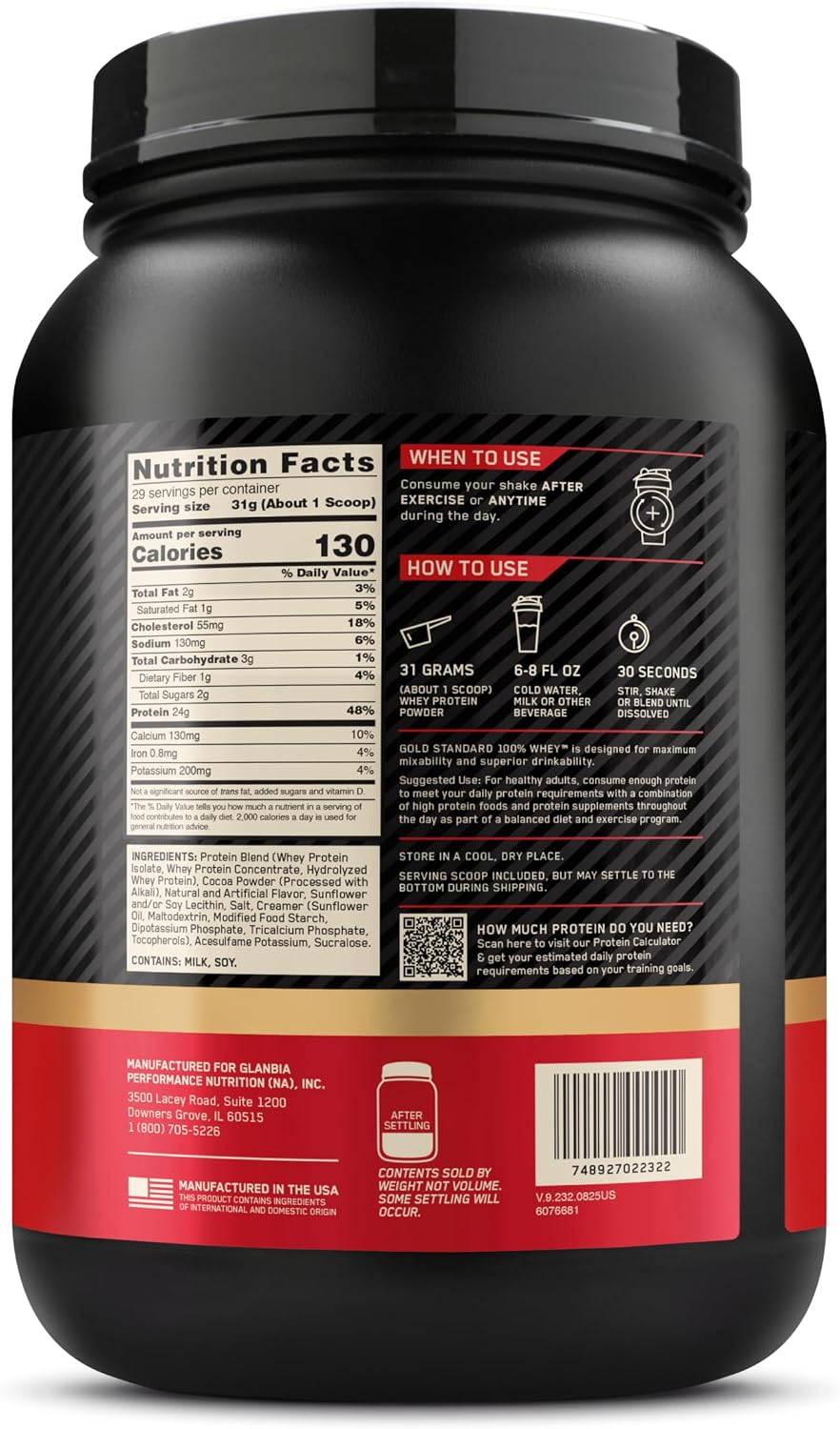 Optimum Nutrition Gold Standard Whey Protein Powder, Cookies & Cream, 2 LB