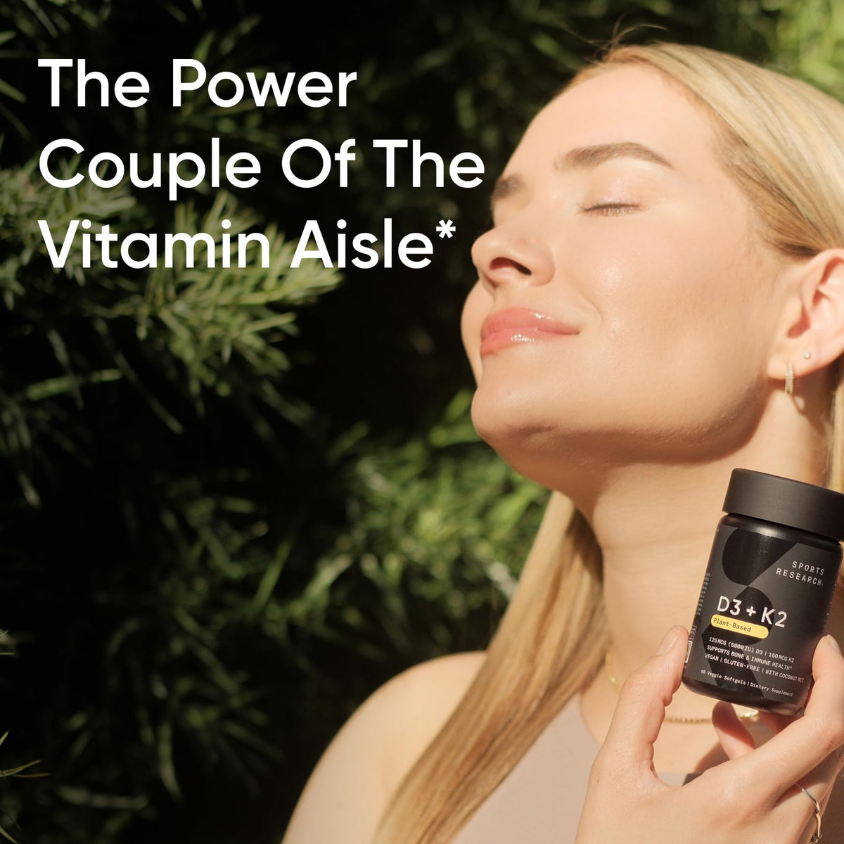 Sports Research® Vitamina D3 + K2 vegana con aceite de coco, 60 Plantgels™