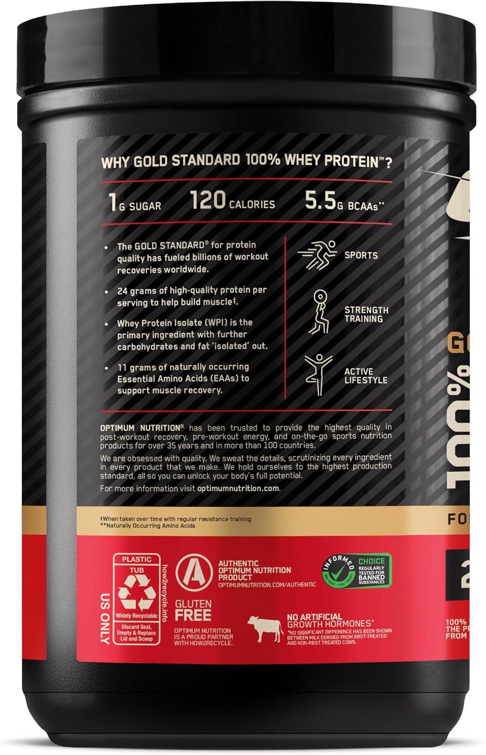 Optimum Nutrition Gold Standard Whey Protein Powder, Cookies & Cream, 2 LB