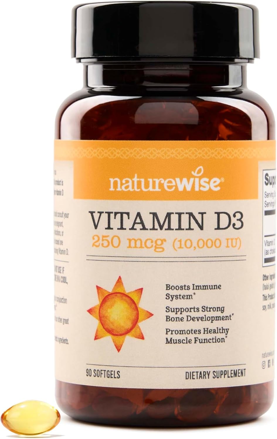 Suplemento NatureWise Vitamina D3 10000IU, Apoyo Inmune, 90 Mini Cápsulas Blandas