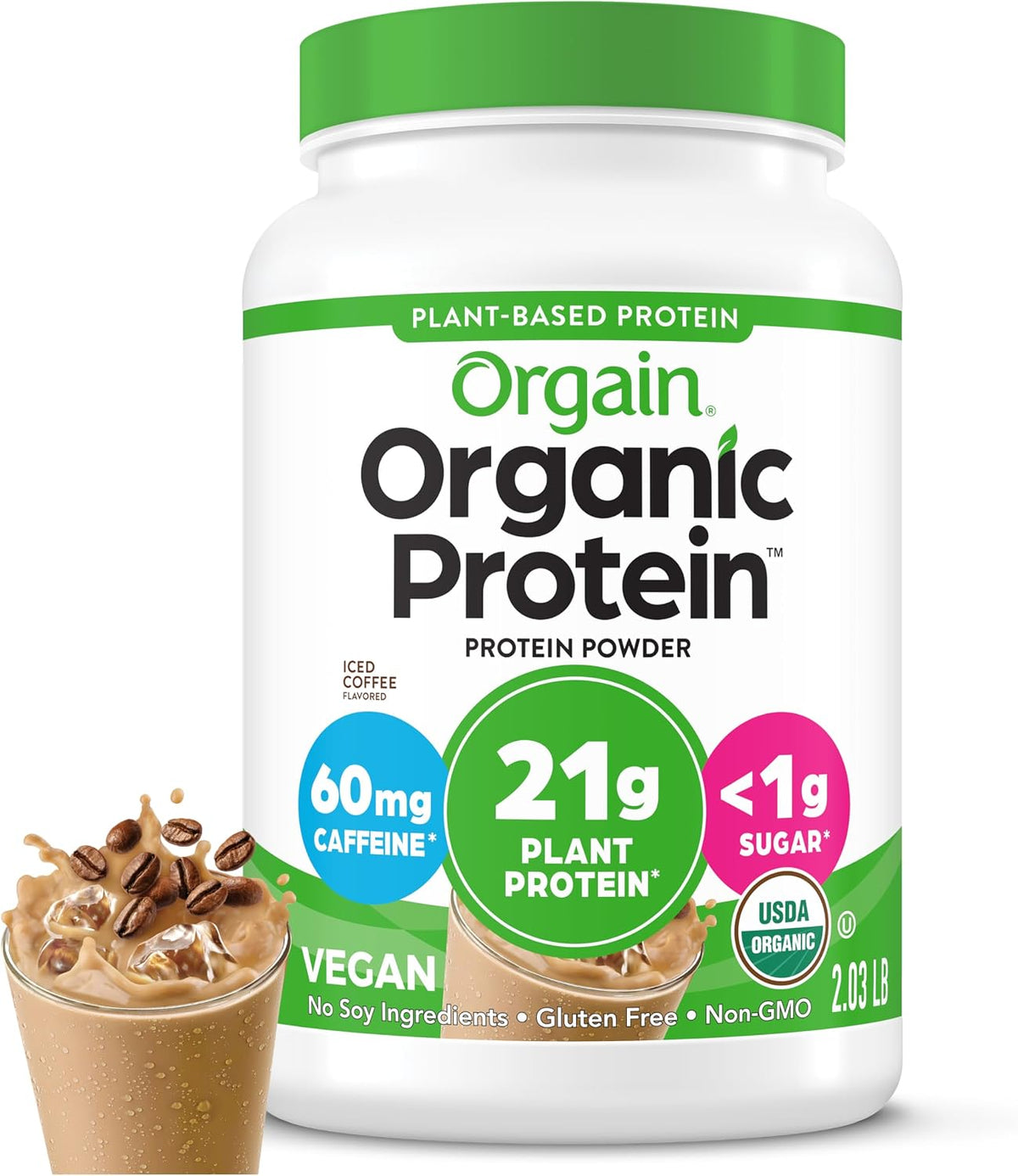 Orgain Organic Vegan 21g Protein Powder, Vanilla Bean, 2.03 lb