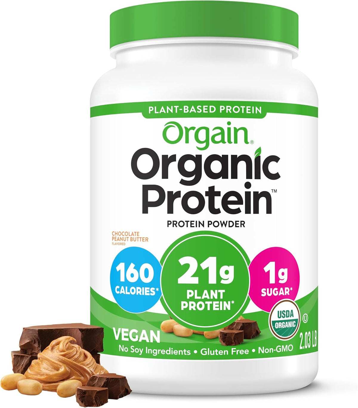 Orgain Organic Vegan 21g Protein Powder, Vanilla Bean, 2.03 lb