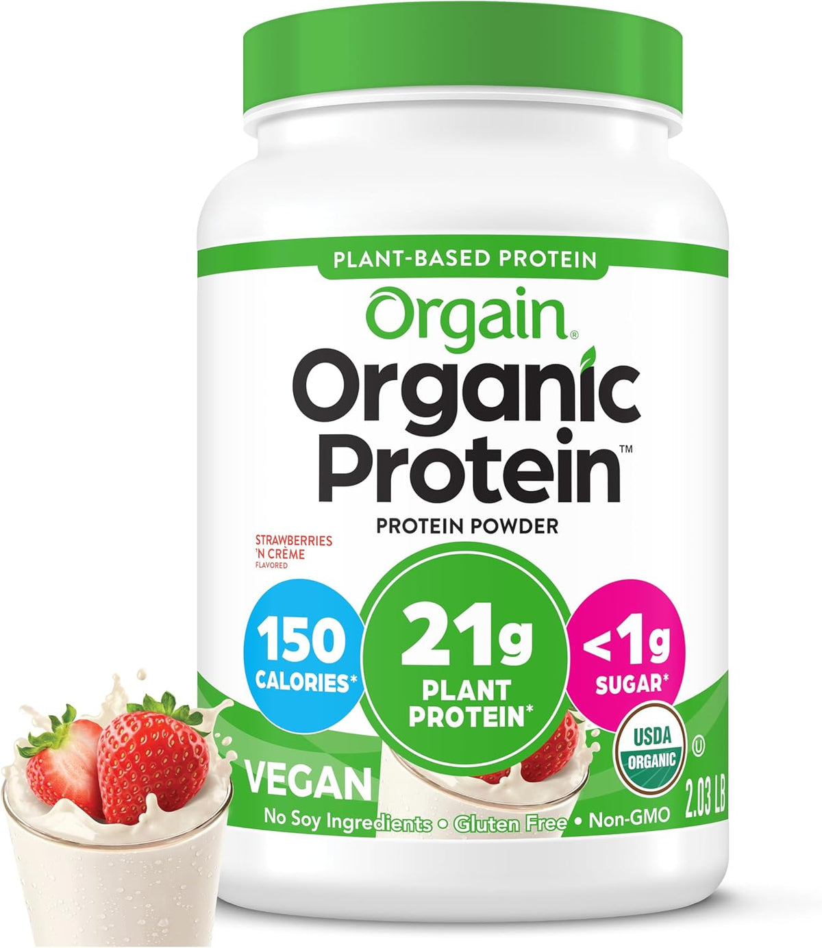 Orgain Organic Vegan 21g Protein Powder, Vanilla Bean, 2.03 lb