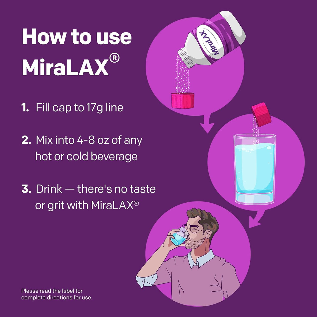 MiraLAX Polvo laxante, Alivio suave del estreñimiento para adultos, Ablandador de heces con PEG 3350, Laxante no estimulante, Sin efectos secundarios fuertes, Laxante osmótico, 7 dosis