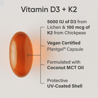 Sports Research® Vitamina D3 + K2 vegana con aceite de coco, 60 Plantgels™