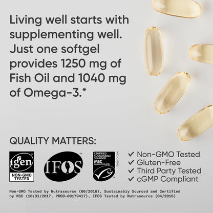 Sports Research® Aceite de Pescado Omega-3 1250mg de Abadejo Salvaje de Alaska, 30 Cápsulas