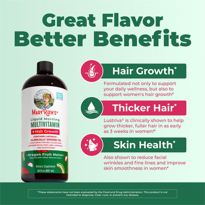 MARYRUTH'S Liquid Multivitamin + Hair Growth, Clinically Thicker Hair, 15oz