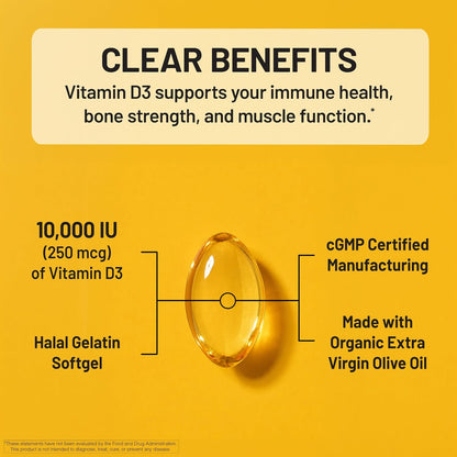 Suplemento NatureWise Vitamina D3 10000IU, Apoyo Inmune, 90 Mini Cápsulas Blandas