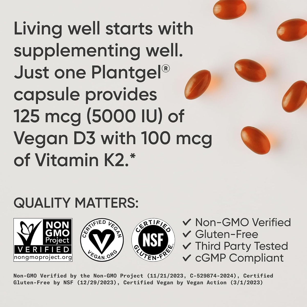 Sports Research® Vitamina D3 + K2 vegana con aceite de coco, 60 Plantgels™