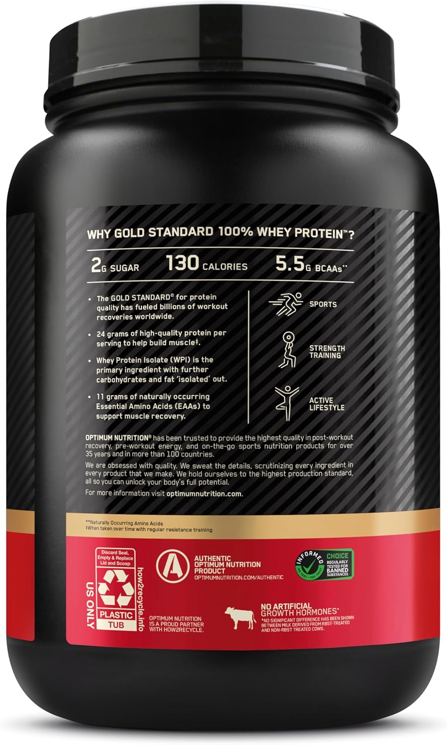 Optimum Nutrition Gold Standard Whey Protein Powder, Cookies & Cream, 2 LB