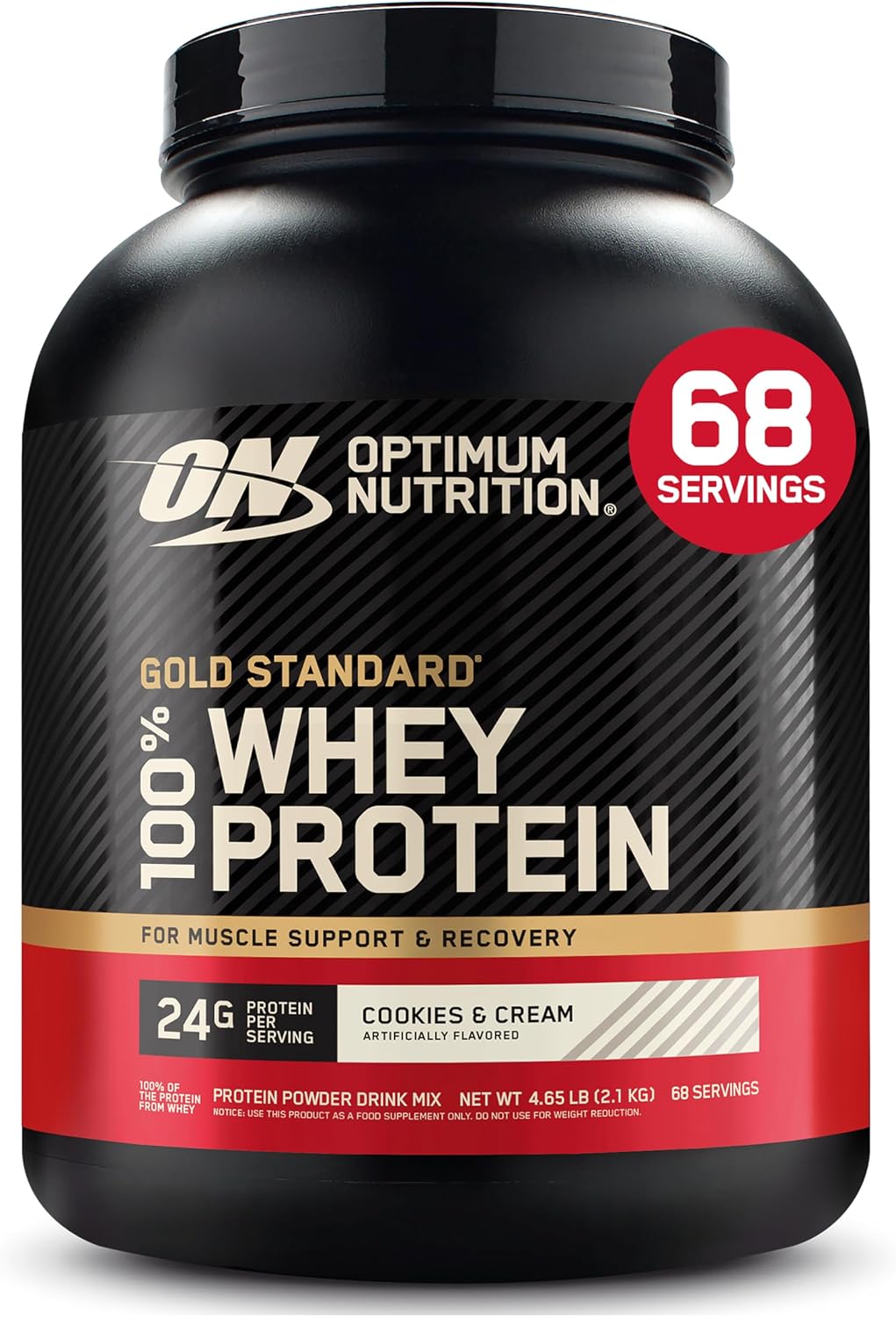 Optimum Nutrition Gold Standard Whey Protein Powder, Cookies & Cream, 2 LB