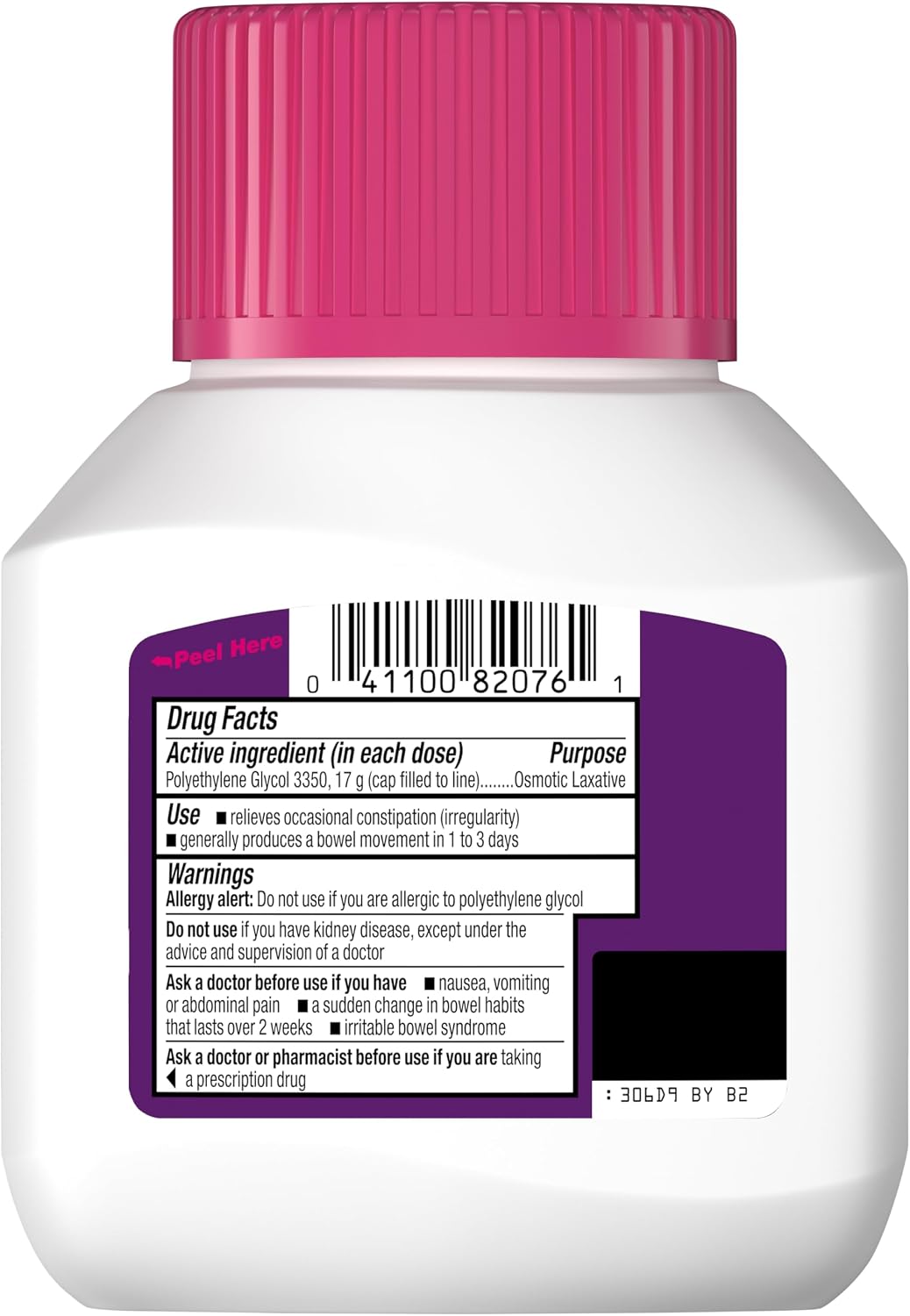 MiraLAX Polvo laxante, Alivio suave del estreñimiento para adultos, Ablandador de heces con PEG 3350, Laxante no estimulante, Sin efectos secundarios fuertes, Laxante osmótico, 7 dosis