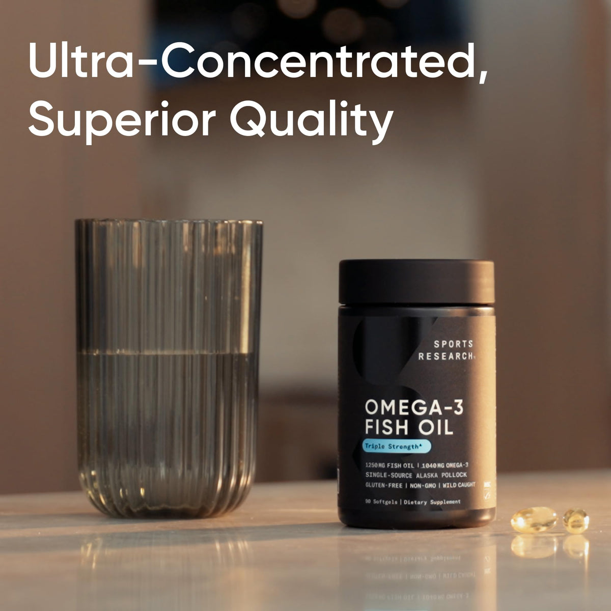 Sports Research® Aceite de Pescado Omega-3 1250mg de Abadejo Salvaje de Alaska, 30 Cápsulas