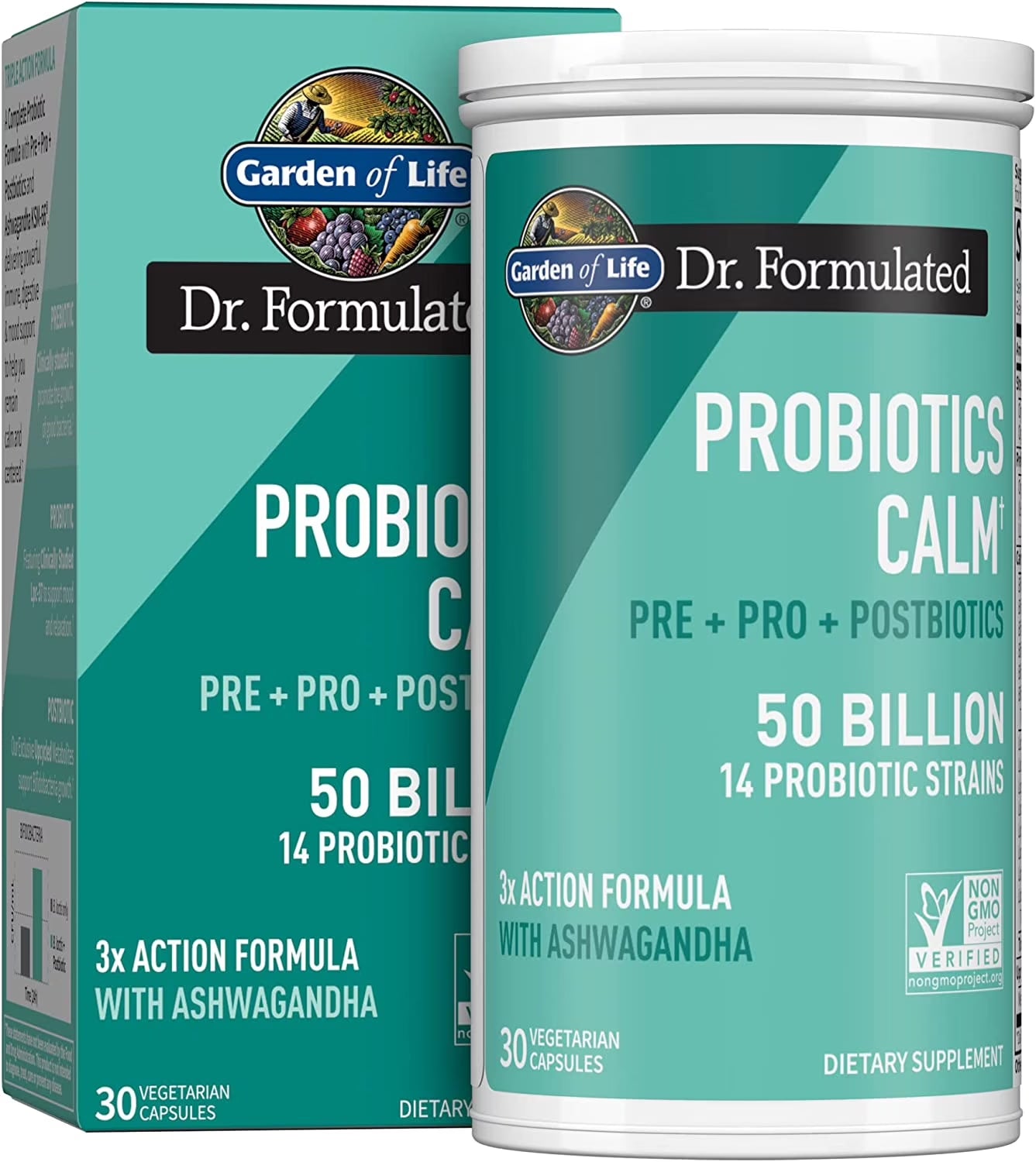 Dr Formulated Calm Daily 3-In-1 Complete Probiotics, Prebiotics & Postbiotics with Ashwagandha - PRE + PRO + POSTBIOTIC Supplement for Immune, Digestive & Mood Support - 30 Day Supply