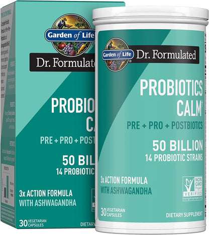 Dr Formulated Calm Daily 3-In-1 Complete Probiotics, Prebiotics & Postbiotics with Ashwagandha - PRE + PRO + POSTBIOTIC Supplement for Immune, Digestive & Mood Support - 30 Day Supply