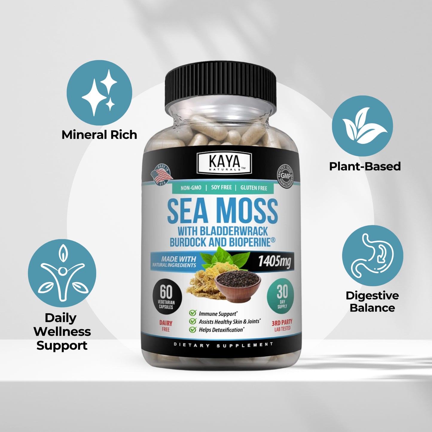 Irish Sea Moss 60Ct, Burdock Root, Bladderwrack Powder, Immune & Thyroid Care
