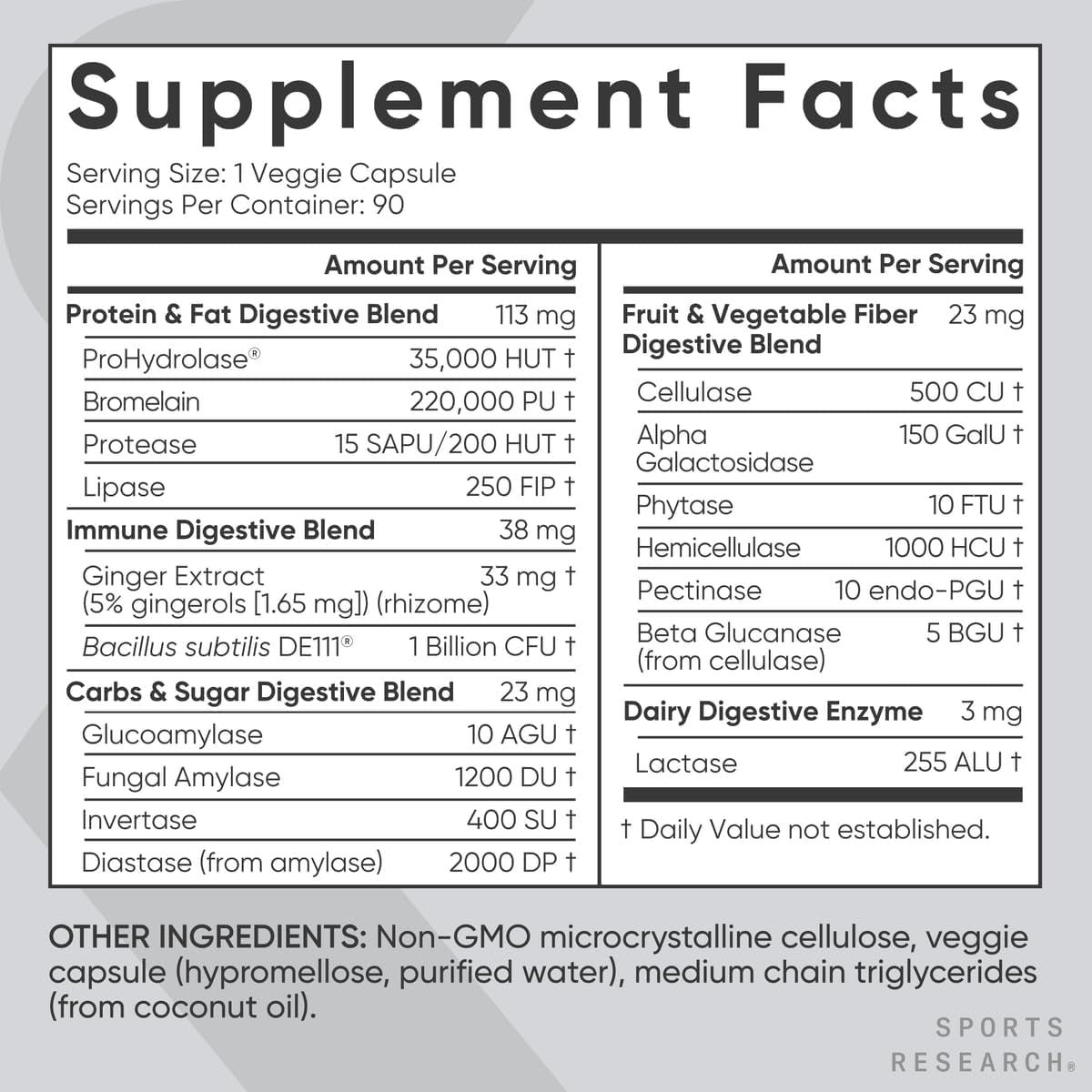 Digestive Enzymes with Probiotics & Ginger - Plant Based for Dairy, Protein, Sugar & Carbs - Non-Gmo Verified & Vegan Friendly (90 Veggie Capsules)